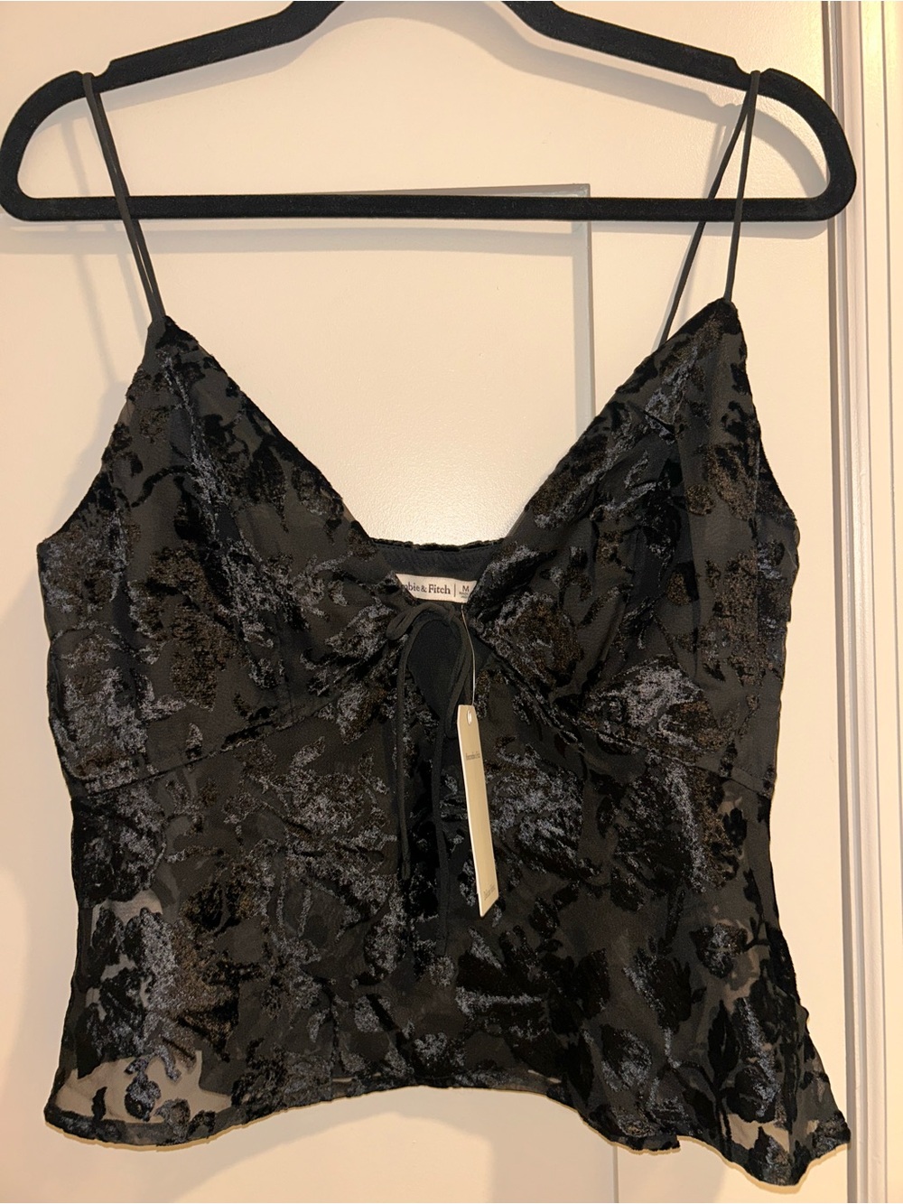 Abercrombie Black Velvet-Print Satin Cami Top